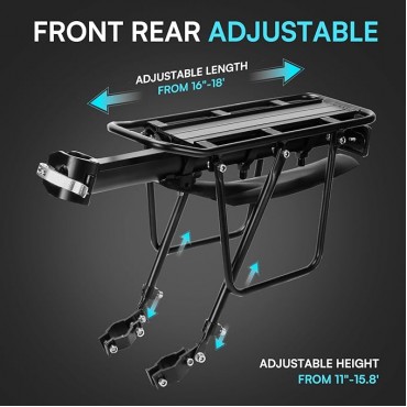 Rear Bike Rack, 110 LB Capacity Quick Release Bike Cargo Racks with Mudguard and Reflective, Adjustable Aluminum Alloy Ebike Carrier Rack for 26"-29" Frames